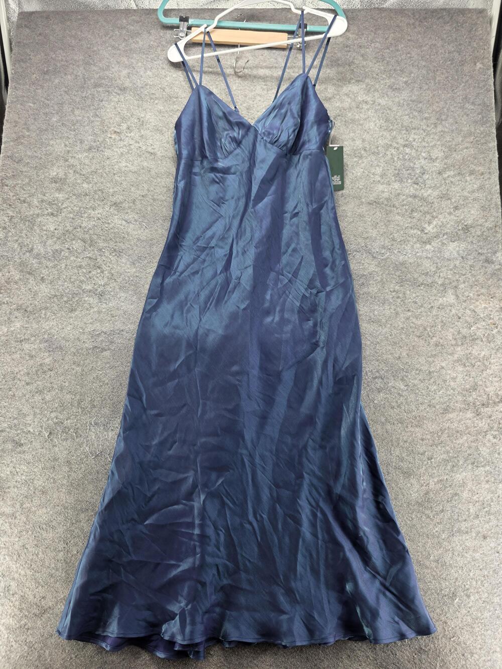 Wild Fable Dress Womens M Blue Long Slip Satin V-Neck Strappy Adjustable Zip